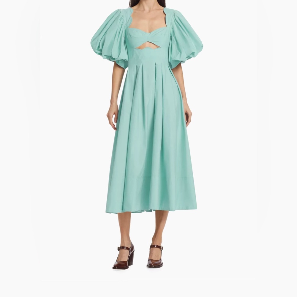 Farm Rio Cotton Cut-Out Midi-Dress in Grey Blue